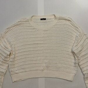 Massimo Dutti Ivory Open-Knit Crew Neck Sweater